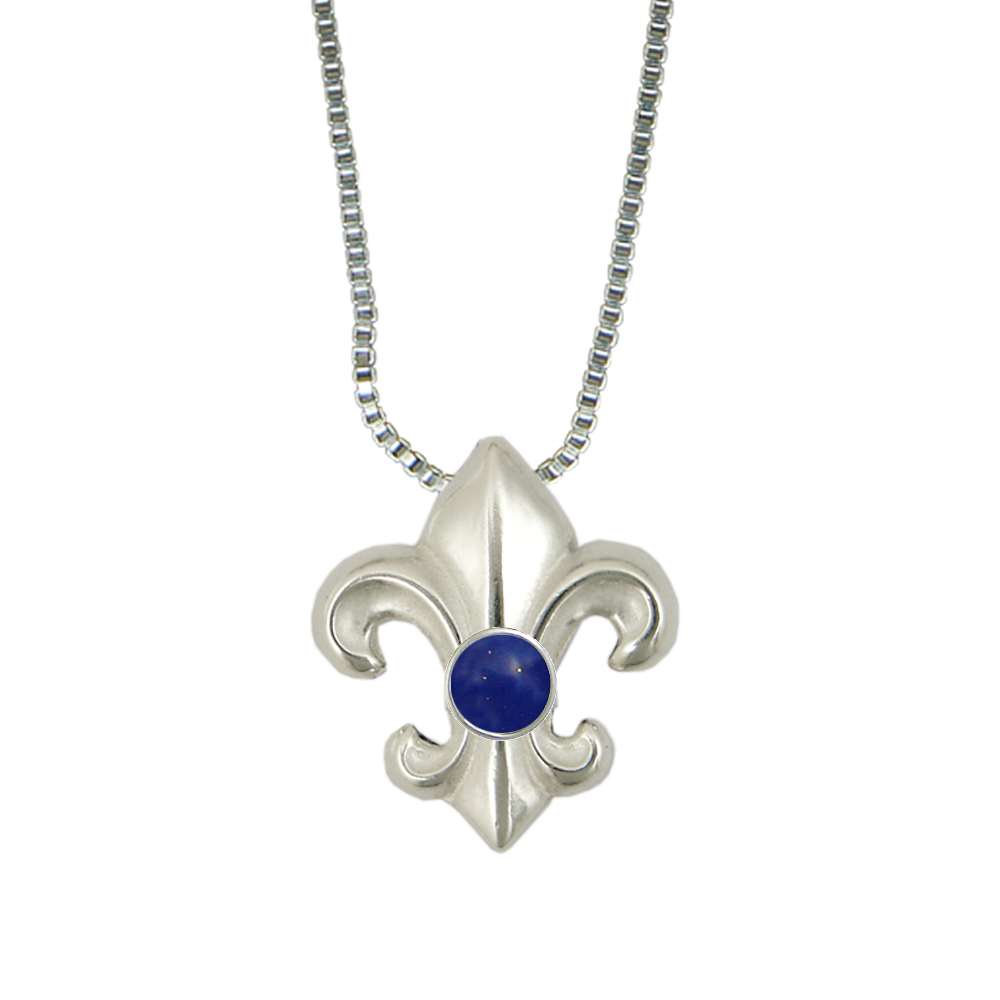 Sterling Silver Fleur de Lis Pendant Necklace With Lapis Lazuli